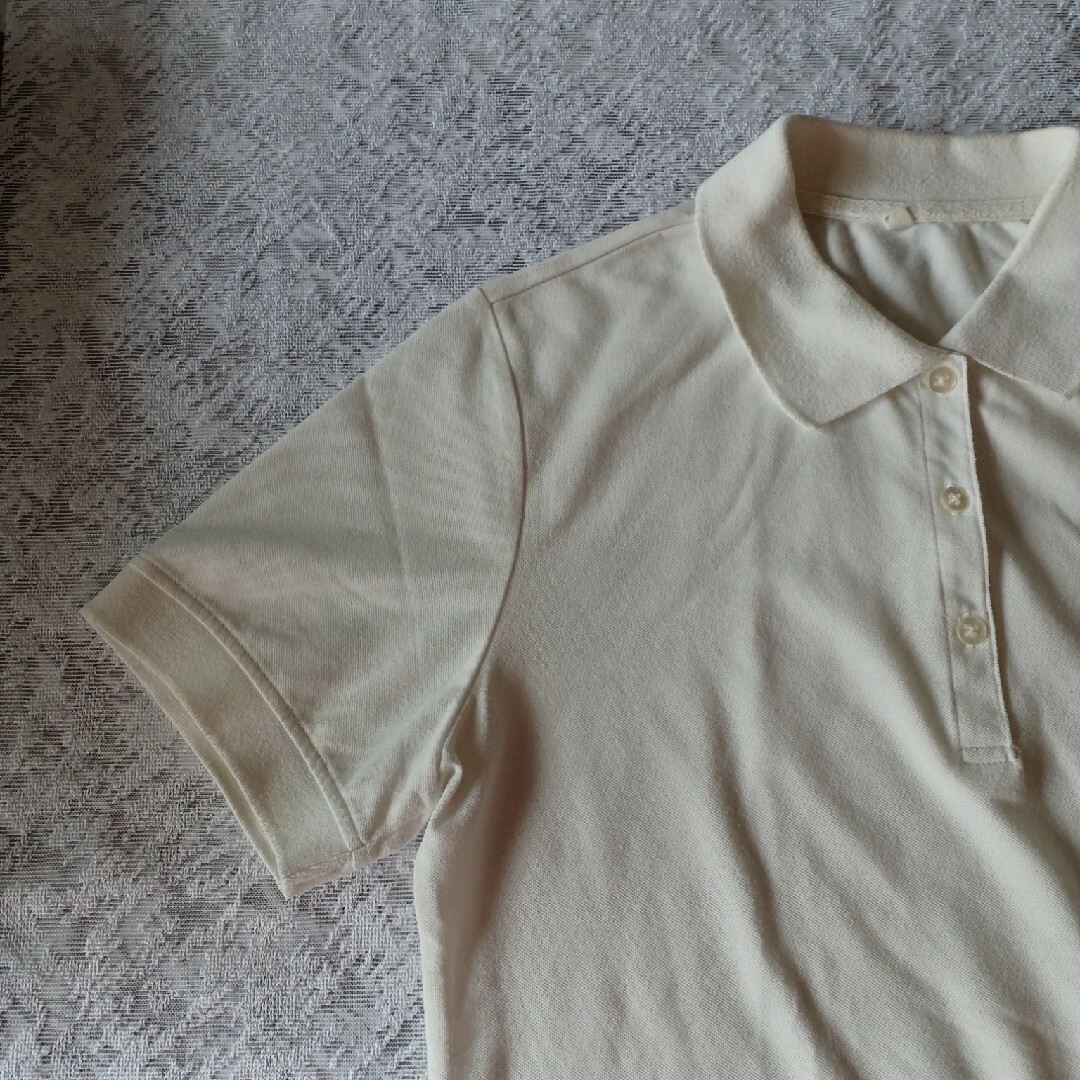白 半袖 ポロシャツ LLサイズ レディースのトップス(シャツ/ブラウス(長袖/七分))の商品写真