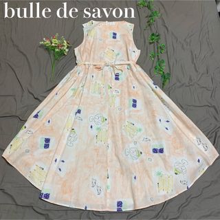 ビュルデサボン(bulle de savon)の新品✨ ビュルデサボン イラスト 総柄 ノースリーブ ロングワンピース(ロングワンピース/マキシワンピース)