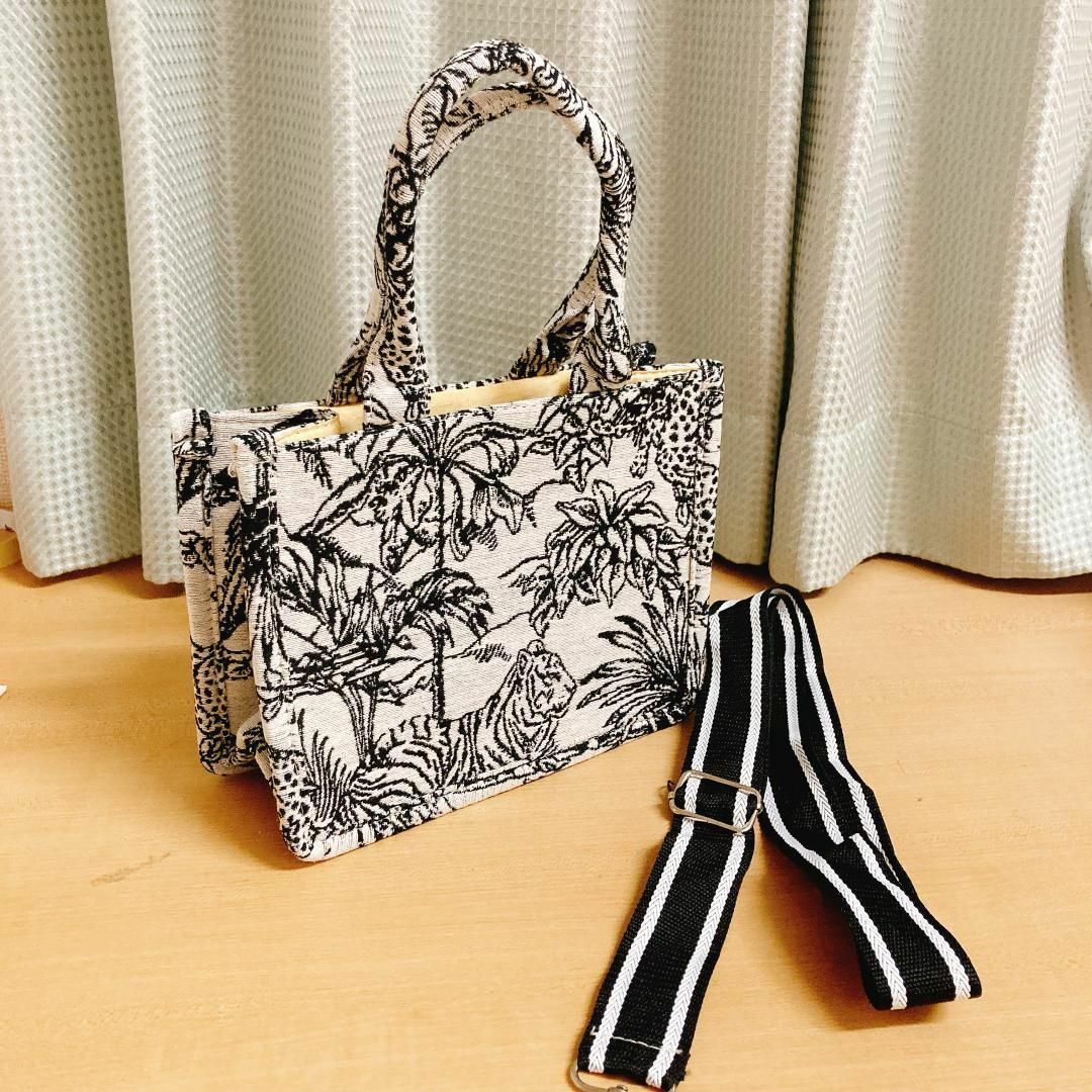 レディース ジャガード織 ショルダー紐付き トートバッグ ミニバッグ
