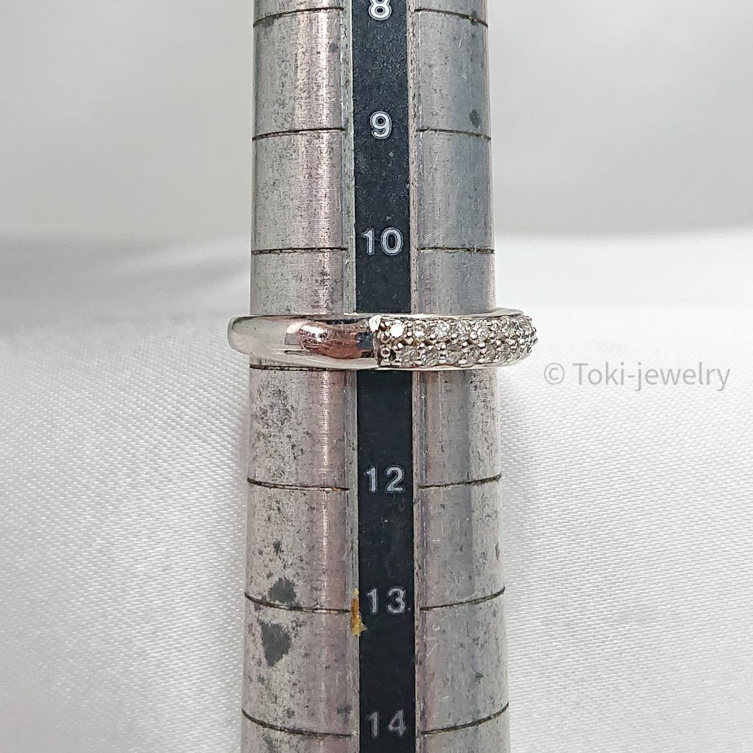 K18（18金）ダイヤモンドリング ハーフエタニティ 甲丸 ボリューム約11号サイズ直し可付属品