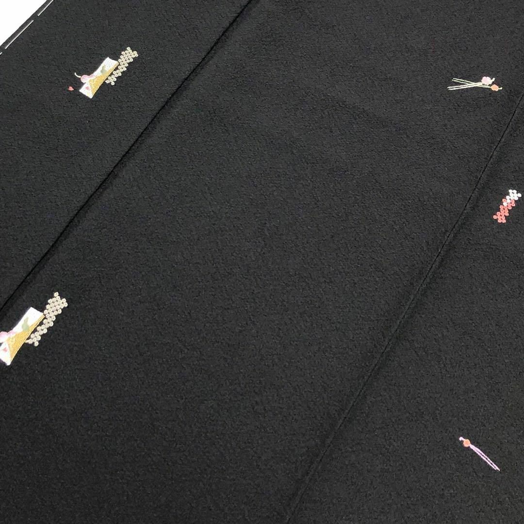 K-2958 小紋 瓢箪 かんざし 鹿の子模様 刺繍 縮緬 黒色 トールサイズの