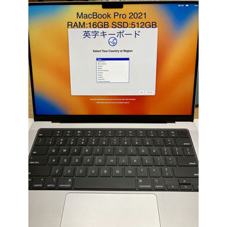 アップル(Apple)のMacBook Pro 2021 英字キー 16GBメモリ 512GB SSD(ノートPC)