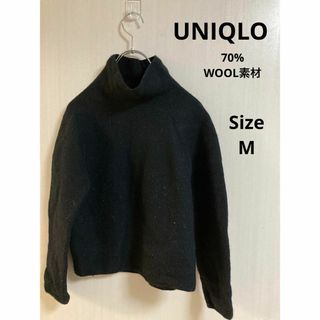 ユニクロ(UNIQLO)の32a735 ユニクロ　UNIQLO レディース　タートルネック　ウールシャツ黒(Tシャツ(長袖/七分))