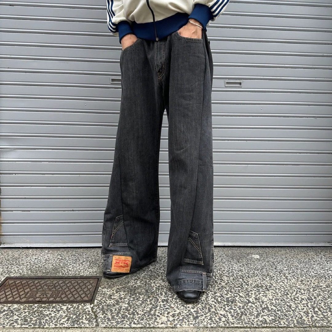 リメイクデニム フレアパンツ 再構築 変形 加工 ブラック