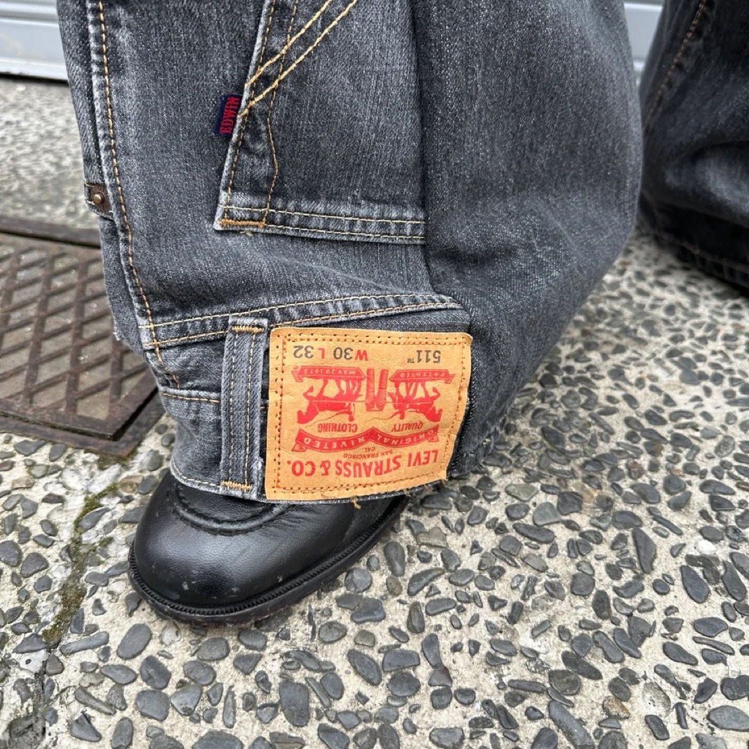 リメイクデニム フレアパンツ 再構築 変形 加工 ブラック
