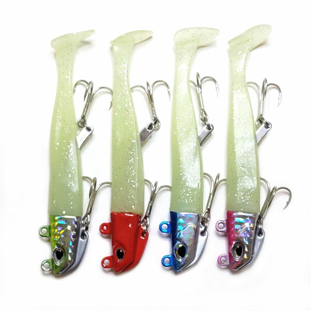 27g4個(予備ワーム3個)セット ジグヘッド ヒラメ シーバス 青物 27g4個(予備ワーム3個)セット ジグヘッド ヒラメ シーバス 青物