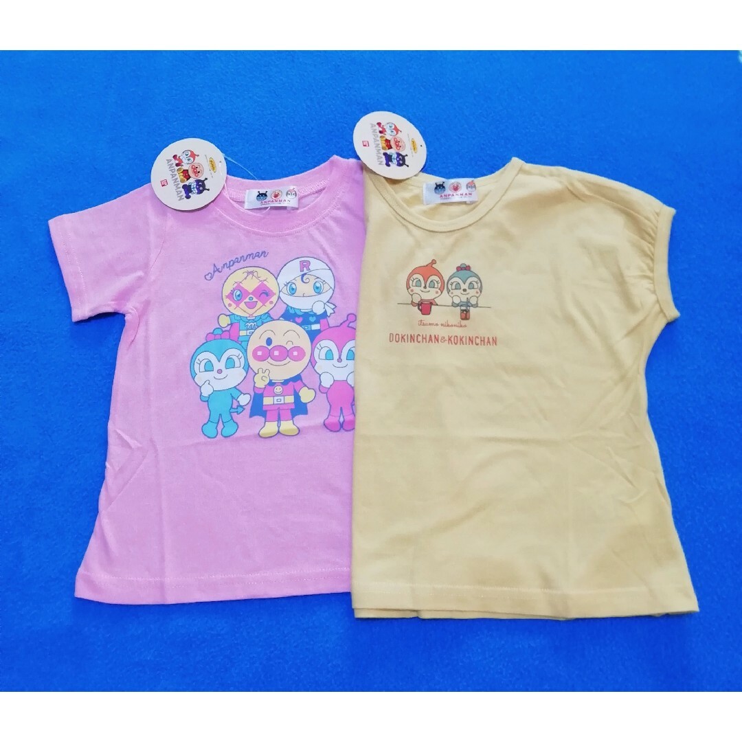 アンパンマン(アンパンマン)の新品　110cm　アンパンマン　女の子半袖Tシャツ2枚セット　ピーチ×DK y キッズ/ベビー/マタニティのキッズ服女の子用(90cm~)(Tシャツ/カットソー)の商品写真