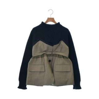 サカイ(sacai)のsacai サカイ ニット・セーター 1(S位) 紺xベージュ 【古着】【中古】(ニット/セーター)