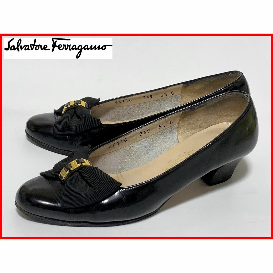 Salvatore Ferragamo   フェラガモ 5.5≒.5cm パンプス 黒 D3の通販