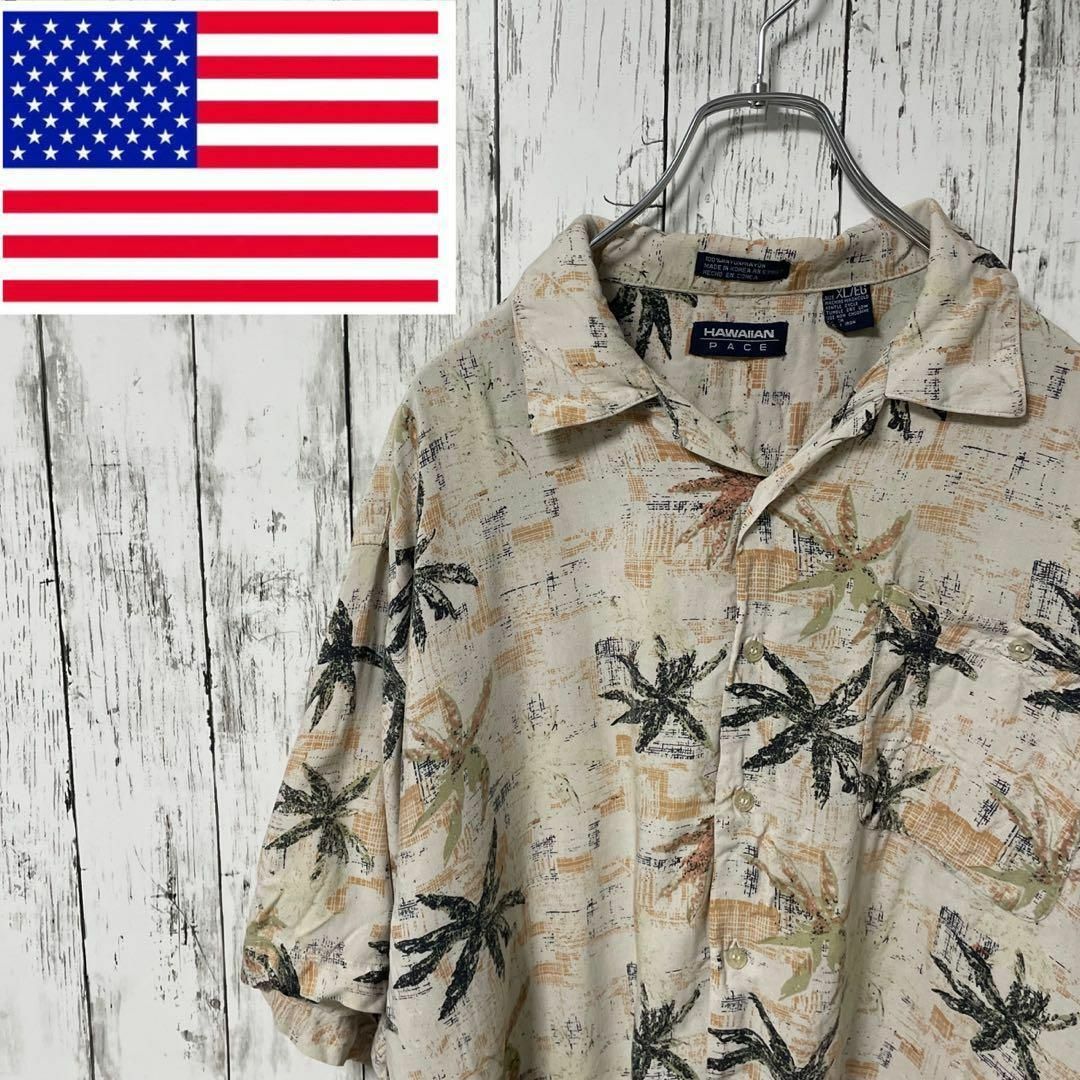 HAWAIIAN PACE アメリカ古着 アロハシャツ ボタニカル柄 メンズの通販