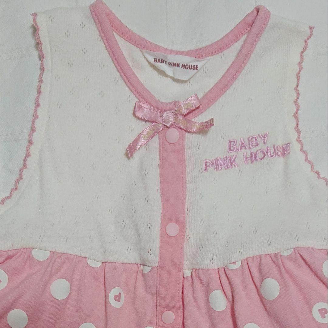 PINK HOUSE(ピンクハウス)の70　BABY PINK HOUSE　ピンクドットの切り返しワンピース キッズ/ベビー/マタニティのベビー服(~85cm)(ロンパース)の商品写真
