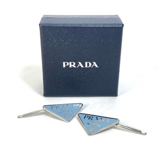 プラダ PRADA トライアングルロゴ 三角ロゴ プレート ペア 2つセット ヘアアクセサリー ヘアピン メタル シルバー 未使用