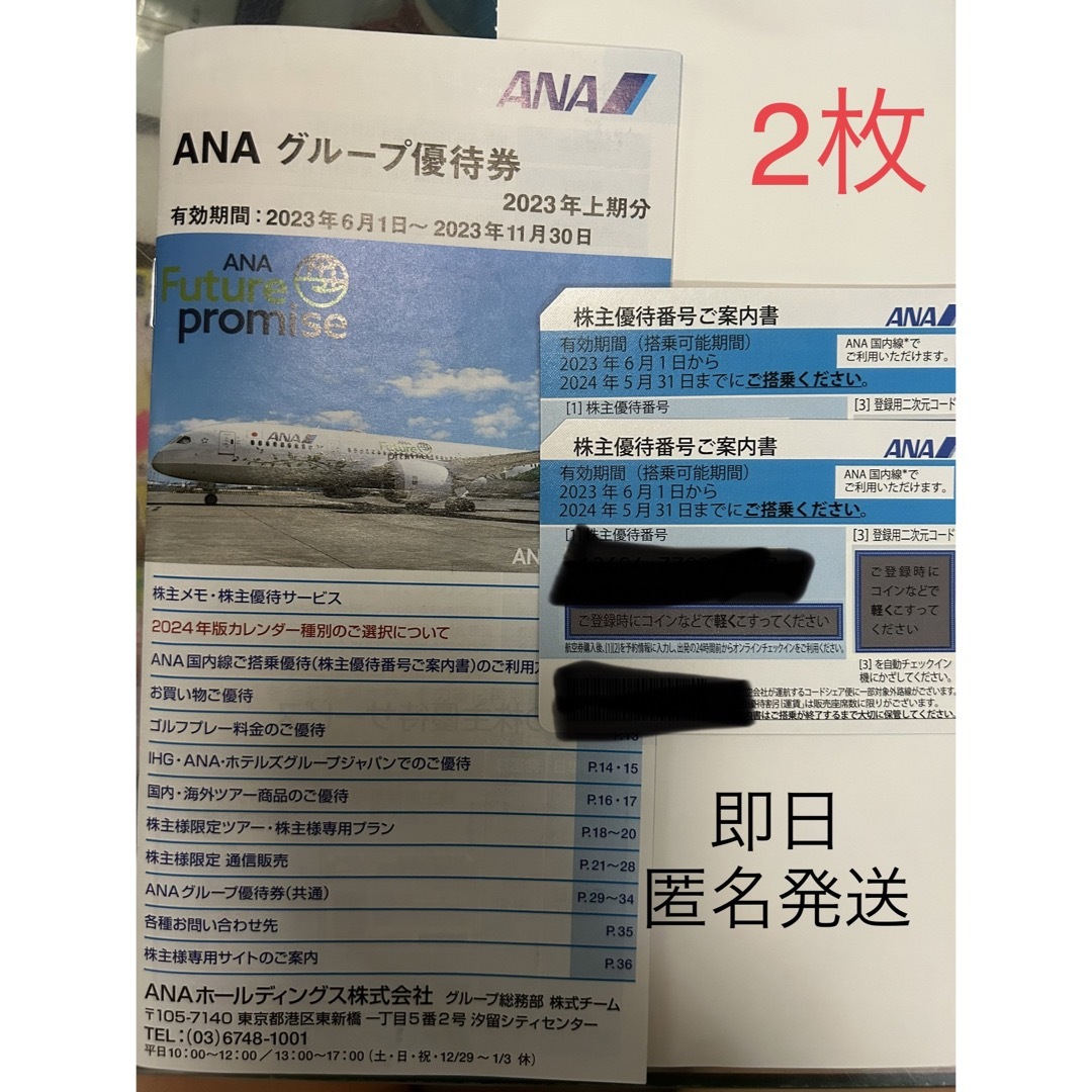 ANA(全日本空輸)(エーエヌエー(ゼンニッポンクウユ))のANA株主優待2枚➕冊子 チケットの乗車券/交通券(航空券)の商品写真