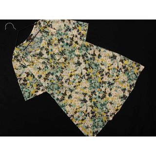 esche エッシュ 花柄 半袖 フリル カットソー size40/ベージュｘ緑 ■◆ レディース(カットソー(半袖/袖なし))