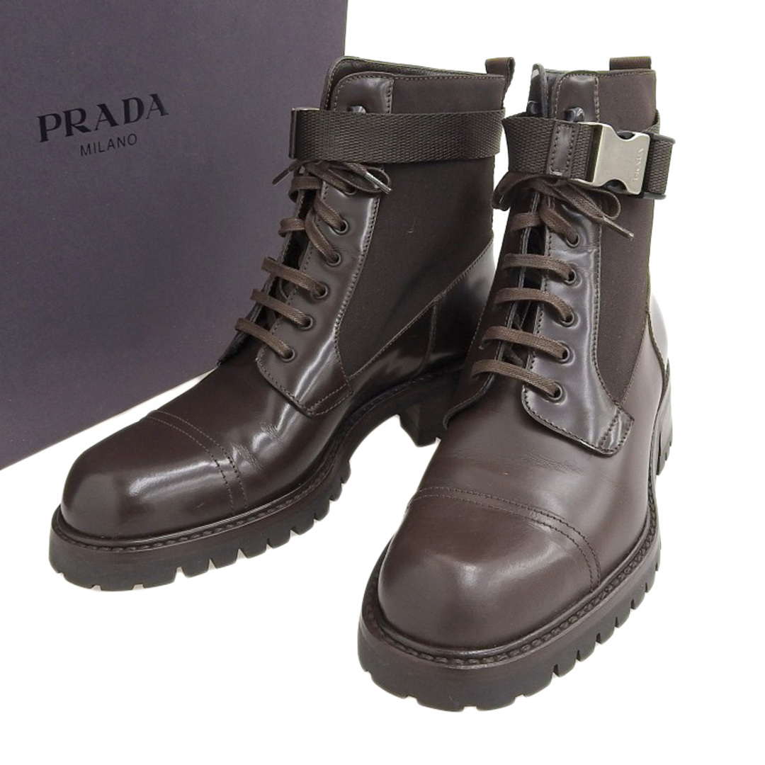 【本物保証】 箱付 超美品 プラダ PRADA CALZATURE DONNA IN PELLE ブーツ 靴 レザー ナイロンキャンバス 茶 ブラウン  36 レディース 希少 | フリマアプリ ラクマ