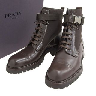 プラダ(PRADA)の【本物保証】 箱付 超美品 プラダ PRADA CALZATURE DONNA IN PELLE ブーツ 靴 レザー ナイロンキャンバス 茶 ブラウン 36 レディース 希少(ブーツ)