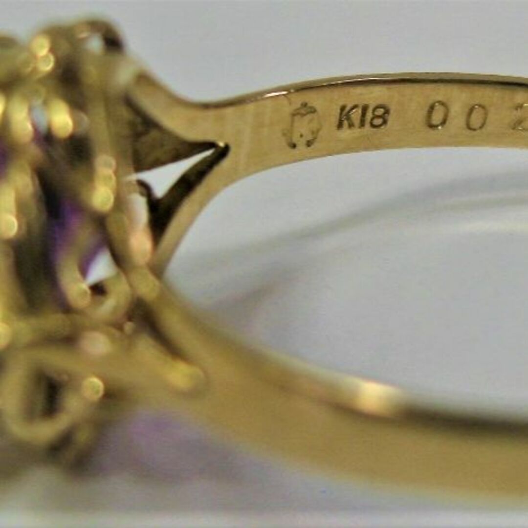 K18 18金 リング 指輪 神秘的なアメシスト 10×8mm D 0.02ct 7