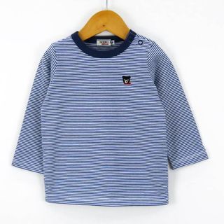 ダブルビー 長袖Tシャツ ボーダー柄 肩スナップ クマロゴ コットン トップス ミキハウス ベビー 男の子用 F 70-80サイズ ブルー Double B(Ｔシャツ)