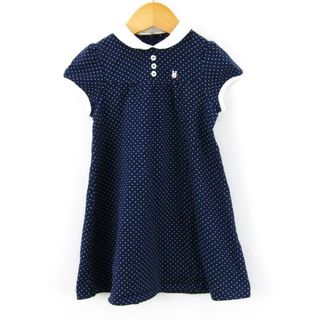 ミキハウス 半袖ワンピース ドット柄 切替デザイン 衿付き ウサギロゴ コットン トップス キッズ 女の子用 100サイズ ネイビー MIKIHOUSE(ワンピース)