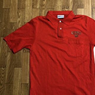 ヘインズ(Hanes)の80s USA製 Hanes ポロシャツ 赤 Mサイズ ポケット付き 企業系(ポロシャツ)