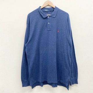 ラルフローレン(Ralph Lauren)のUS古着 ポロ ラルフローレン Polo by Ralph Lauren 鹿の子 ポロシャツ 長袖 ワンポイント ポニー刺繍 サイズ：メンズ XL ビッグサイズ ブルーグレー系【中古】(ポロシャツ)