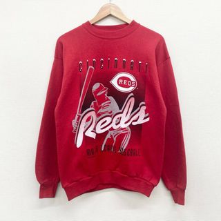 90's US古着 USA製 MLB シンシナティ･レッズ Cincinnati Reds スウェットシャツ トレーナー チームロゴ プリント メジャーリーグ サイズ：メンズ L レッド【中古】(スウェット)