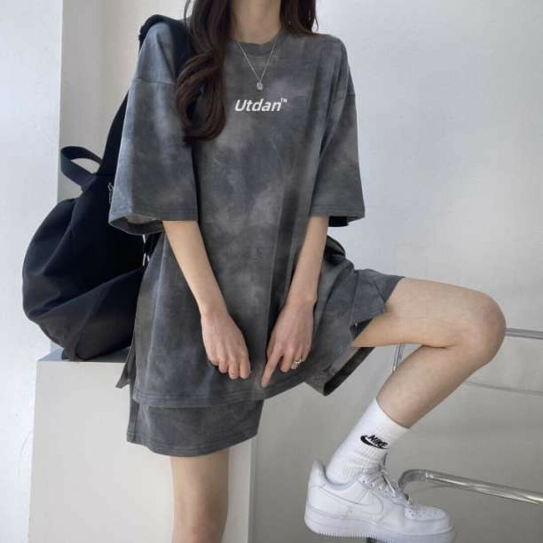 【おすすめ】 新品♡ セットアップ タイダイ柄 レディース ショートパンツ 半袖 XL グレー SALE♡ 人気!セットアップ タイダイ柄 ショートパンツ 半袖 XL 紫