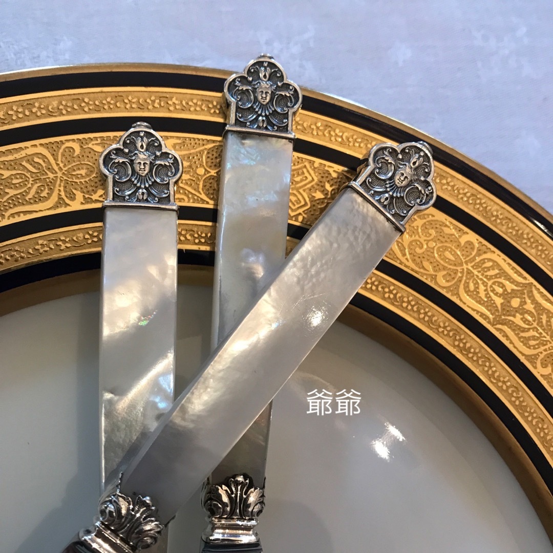 カルディヤック／ルネサンス 純銀 ナイフ ２本セット「白蝶貝