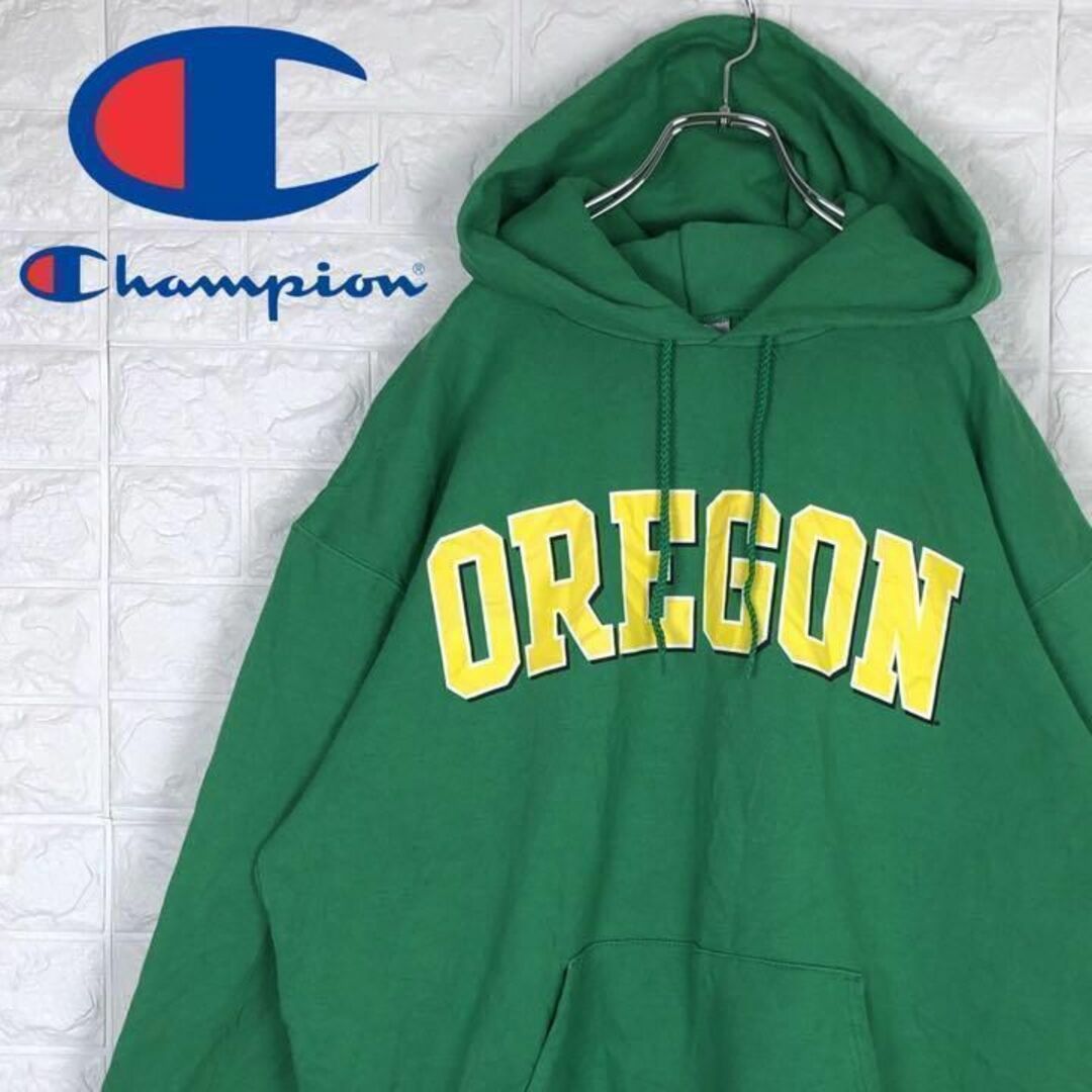 Champion(チャンピオン)のチャンピオン デカロゴ カレッジパーカー 希少カラーゆるだぼ刺繍ロゴプルオーバー メンズのトップス(パーカー)の商品写真