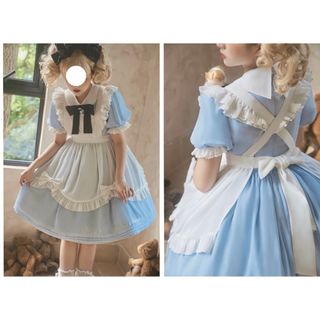 【即発送☆】メイド服　アリス　ワンピース　ロリータ　膝丈　エプロン　S 半袖