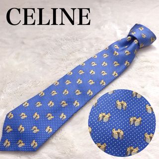 セリーヌ(celine)の美品 CELINE ネクタイ  ブルー ドット 総柄 マルチカラー シルク(ネクタイ)