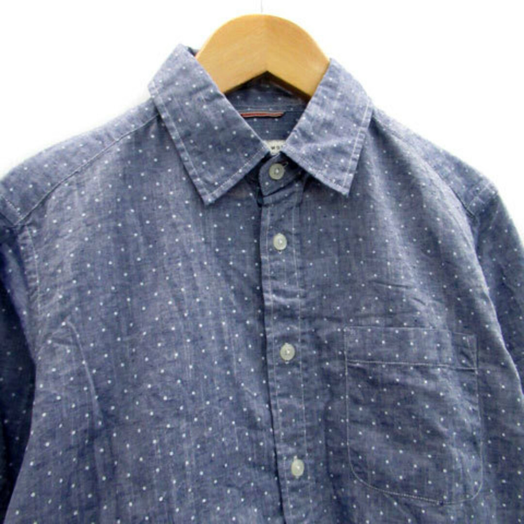 GLOBAL WORK(グローバルワーク)のグローバルワーク カジュアルシャツ 七分袖 ドット柄 リネン混 S ネイビー 紺 メンズのトップス(シャツ)の商品写真
