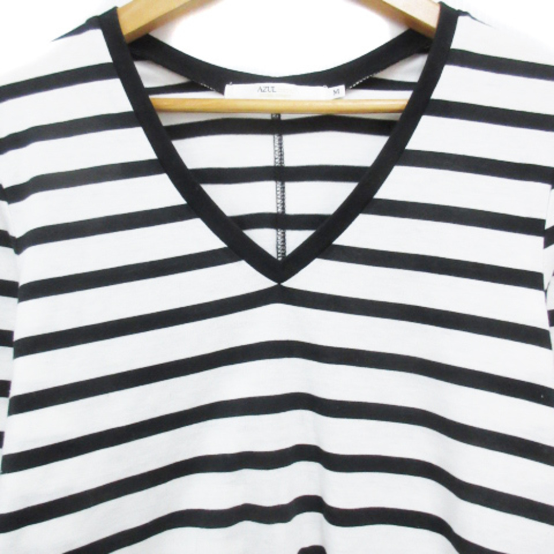 AZUL by moussy(アズールバイマウジー)のアズールバイマウジー Tシャツ カットソー 長袖 透け感 M 白 黒 /FF46 レディースのトップス(Tシャツ(長袖/七分))の商品写真