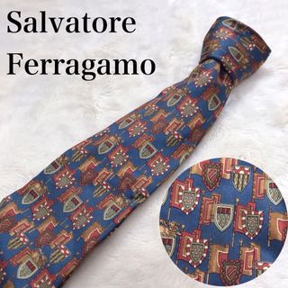 サルヴァトーレフェラガモ(Salvatore Ferragamo)のSalvatore Ferragamo ネクタイ 総柄 盾 旗 ネイビー マルチ(ネクタイ)