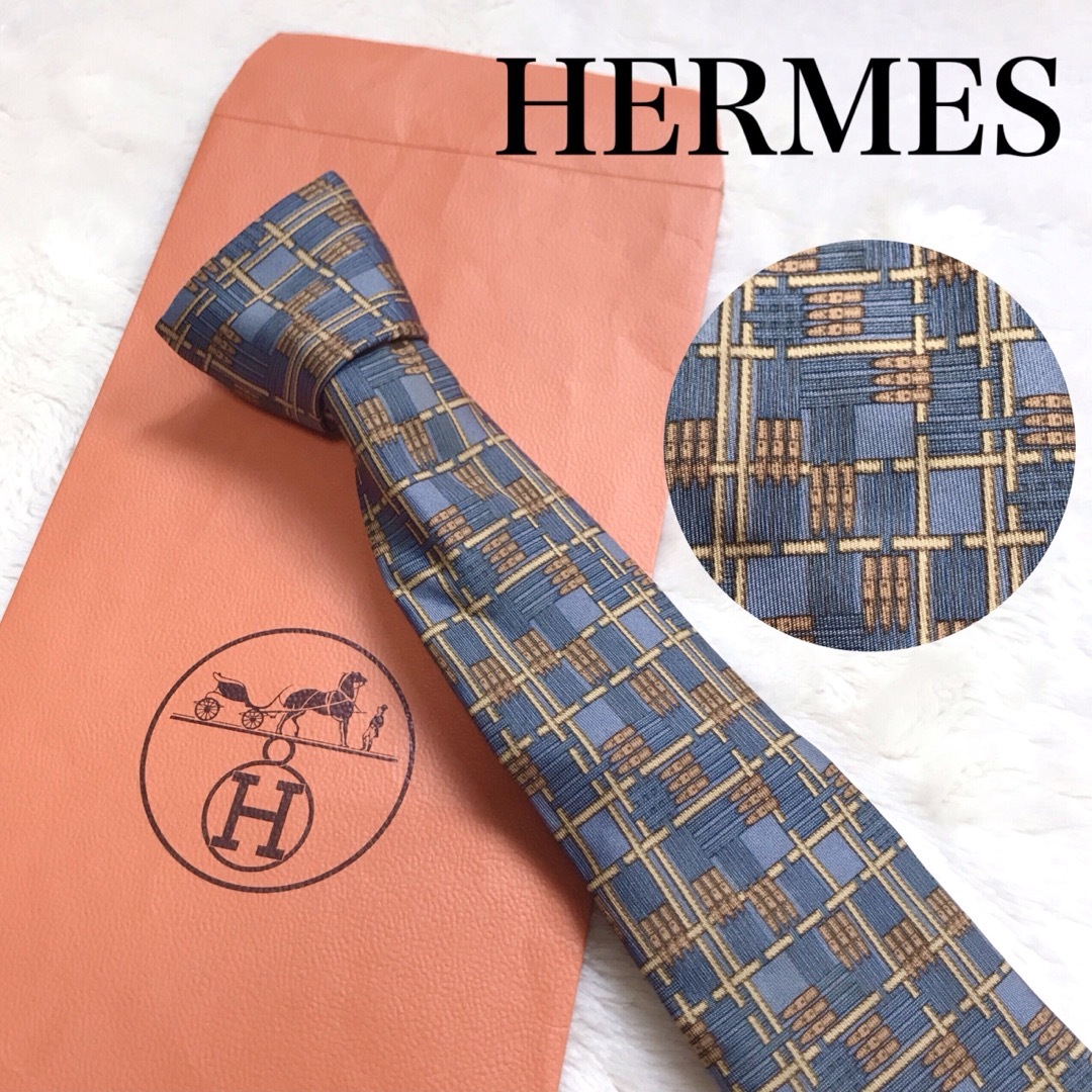 Hermes(エルメス)のHERMES エルメス 総柄 マルチカラー 馬車 ブルー系 イエロー系 メンズのファッション小物(ネクタイ)の商品写真