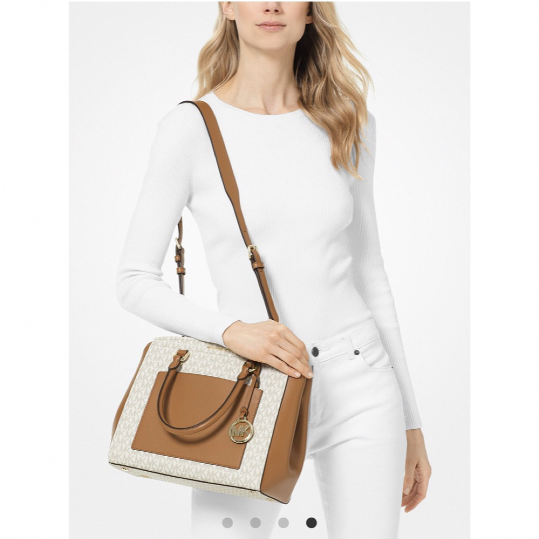 MICHAEL KORS 2WAYハンドバッグ サッチェルラージホワイトブラウン素材ライン