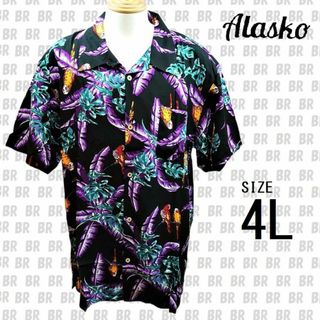 新品　【Alasko】　４Ｌ　ブラック　アロハシャツ　ボタニカル・インコ柄(シャツ)