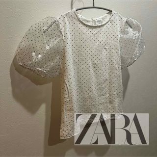 ザラキッズ(ZARA KIDS)のZARA キッズ　ドット　パフスリーブ　トップス(Tシャツ/カットソー)