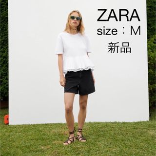 ザラ(ZARA)のZARA 半袖フリル付きTシャツ　トップス　Mサイズ(Tシャツ(半袖/袖なし))