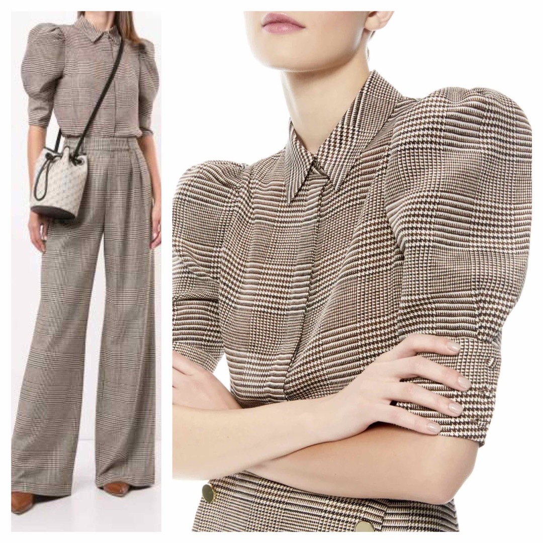 Alice+Olivia - 新品 alice+olivia 千鳥柄×パフスリーブ シルクシャツ