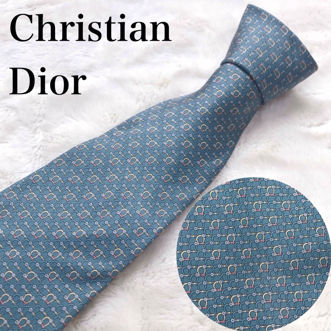 美品 Christian Dior ネクタイ シルク 総柄 グリーン イタリア - ネクタイ