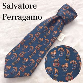 サルヴァトーレフェラガモ(Salvatore Ferragamo)の新品 未使用 Ferragamo フェラガモ ネクタイ チーター 動物 ネイビー(ネクタイ)