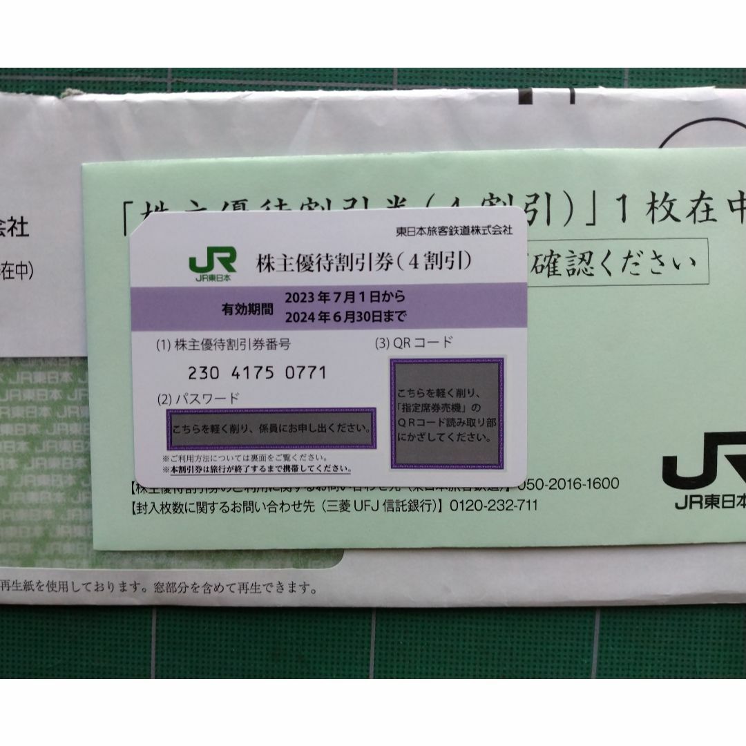 JR(ジェイアール)のJR東日本　株主優待割引券　2023年7月1日から　1枚 チケットの優待券/割引券(その他)の商品写真