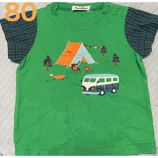 ファミリア(familiar)のUSED】80 ファミリア 半袖　Tシャツ　チェック　グリーン　(シャツ/カットソー)