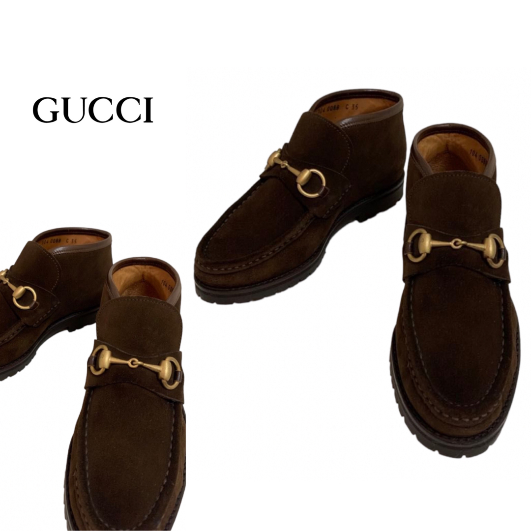 GUCCI VINTAGE ITALY製 スエード ホースビットローファーブーツ-