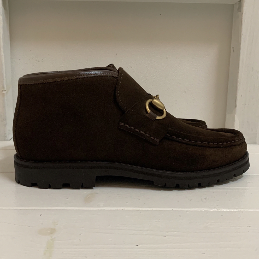 GUCCI VINTAGE ITALY製 スエード ホースビットローファーブーツ-