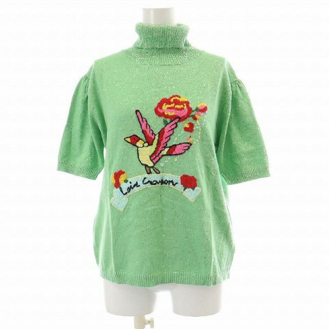 ロイスクレヨン ニット カットソー 半袖 タートルネック 刺繍 ウール混 M 緑 | フリマアプリ ラクマ