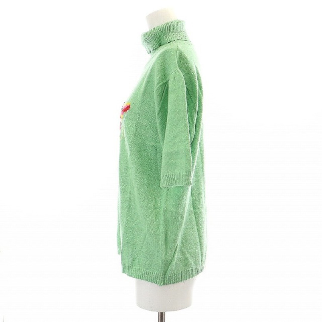 ロイスクレヨン ニット カットソー 半袖 タートルネック 刺繍 ウール混 M 緑