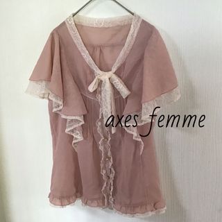 アクシーズファム(axes femme)のaxes femme トップス レースボウタイブラウス 半袖 Mサイズ/USED(シャツ/ブラウス(半袖/袖なし))