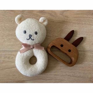 クマとうさぎのラトル 2点セット ブランシェス おもちゃ 木製 かわいい(がらがら/ラトル)